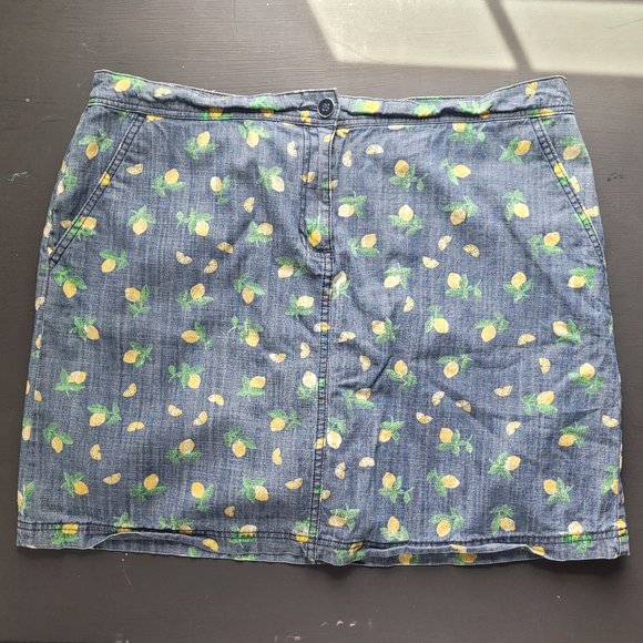 Summertime Lemon Print Denim Skirt Chambray Skort - Picture 1 of 6